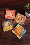 Louis Wain Kediler Taş Bardak Altlığı Masaüstü Koruyucu Altlık 4 Parça Set 10x10cm Stone Coasters