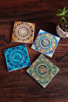 Mandala Taş Bardak Altlığı Masaüstü Koruyucu Altlık 4 Parça Set 10x10cm Stone Coasters