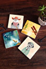 Küçük Prens, Köpek, Kedi Taş Bardak Altlığı Masaüstü Koruyucu Altlık 4 Parça Set 10x10cm Stone Coasters