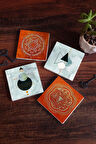 Minimalist Soyut, Sri Yantra, Mandala Taş Bardak Altlığı Masaüstü Koruyucu Altlık 4 Parça Set 10x10cm Stone Coasters