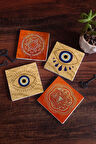 Nazar, Sri Yantra, Mandala Taş Bardak Altlığı Masaüstü Koruyucu Altlık 4 Parça Set 10x10cm Stone Coasters