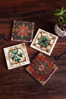 Desen, Fas Desenli Vintage Taş Bardak Altlığı Masaüstü Koruyucu Altlık 4 Parça Set 10x10cm Stone Coasters
