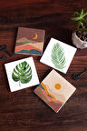 Bohem, Yaprak Taş Bardak Altlığı Masaüstü Koruyucu Altlık 4 Parça Set 10x10cm Stone Coasters