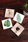 Minimalist Soyut, Yaprak Taş Bardak Altlığı Masaüstü Koruyucu Altlık 4 Parça Set 10x10cm Stone Coasters