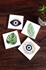 Nazar, Yaprak Taş Bardak Altlığı Masaüstü Koruyucu Altlık 4 Parça Set 10x10cm Stone Coasters