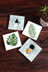 Minimalist Soyut, Yaprak Taş Bardak Altlığı Masaüstü Koruyucu Altlık 4 Parça Set 10x10cm Stone Coasters
