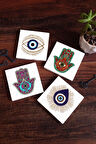 Nazar, Fatma Ana Eli (Hamsa) Taş Bardak Altlığı Masaüstü Koruyucu Altlık 4 Parça Set 10x10cm Stone Coasters