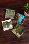 Claude Monet Sonbahar, Gül Çiçekli Kemer, Kırda Öğle Yemeği, Nilüfer Gölü Taş Bardak Altlığı Masaüstü Koruyucu Altlık 4 Parça Set 10x10cm Stone Coasters