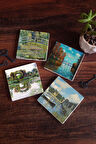 Claude Monet Sonbahar, Gül Çiçekli Kemer, Argenteuil'de Köprü, Nilüfer Gölü Taş Bardak Altlığı Masaüstü Koruyucu Altlık 4 Parça Set 10x10cm Stone Coasters