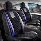 Volkswagen Golf 5 Lüx Yarı Deri Oto Koltuk Kılıfı Ön Arka Takım Chester SİYAH MAVİ