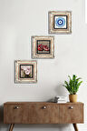 Nazar, Kelebekli Çiçek, Nar Taş Duvar Tablosu Çerçeveli Duvar Dekoru 3 Parça Tablo Seti Wall Art