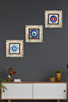 Nazar Taş Duvar Tablosu Çerçeveli Duvar Dekoru 3 Parça Tablo Seti Wall Art