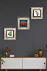 Yaprak, Nar Taş Duvar Tablosu Çerçeveli Duvar Dekoru 3 Parça Tablo Seti Wall Art
