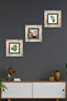 Yaprak, Kelebekli Çiçek Taş Duvar Tablosu Çerçeveli Duvar Dekoru 3 Parça Tablo Seti Wall Art
