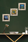 Van Gogh Ren Nehri, Süsenler, Yıldızlı Gece Taş Duvar Tablosu Çerçeveli Duvar Dekoru 3 Parça Tablo Seti Wall Art