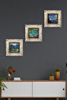 Van Gogh Zeytin Ağaçları, İrisler, Yıldızlı Gece Taş Duvar Tablosu Çerçeveli Duvar Dekoru 3 Parça Tablo Seti Wall Art