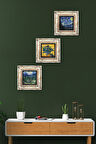 Van Gogh Zeytin Ağaçları, Süsenler, Yıldızlı Gece Taş Duvar Tablosu Çerçeveli Duvar Dekoru 3 Parça Tablo Seti Wall Art