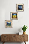 Van Gogh Zeytin Ağaçları, Buğday Tarlası, Yıldızlı Gece Taş Duvar Tablosu Çerçeveli Duvar Dekoru 3 Parça Tablo Seti Wall Art