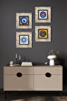 Nazar Taş Duvar Tablosu Çerçeveli Duvar Dekoru 4 Parça Tablo Seti Wall Art