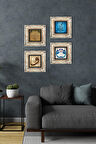 Hu, Vav, Bereket Duası Taş Duvar Tablosu Çerçeveli Duvar Dekoru 4 Parça Tablo Seti Wall Art