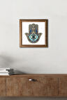 Fatma Ana Eli (Hamsa) Taş Duvar Tablosu Ahşap Çerçeveli Duvar Dekoru Wall Art 25x25cm