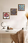 Mandala, Yaşam Çiçeği, Nar Ağacı Taş Duvar Tablosu Ahşap Çerçeveli Duvar Dekoru 3 Parça Tablo Seti Wall Art