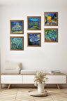 Van Gogh Taş Duvar Tablosu Ahşap Çerçeveli Duvar Dekoru 6 Parça Tablo Seti Wall Art