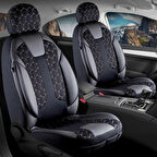 Renault Kadjar Lüx Deri Detaylı Oto Koltuk Kılıfı Ön Arka Takım Cyrus SİYAH BEYAZ