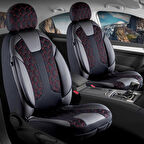 Ford Puma Lüx Deri Detaylı Oto Koltuk Kılıfı Ön Arka Takım Cyrus SİYAH KIRMIZI