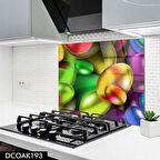 Pratik Dekor 60x52 cm Cam Ocak Arkası Koruyucu Ankastre Arkası Koruyucu | RENKLİ YUMURTA