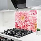 Pratik Dekor 60x52 cm Cam Ocak Arkası Koruyucu Ankastre Arkası Koruyucu | PEMBE ÇİÇEK