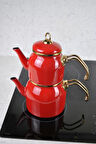 Kırmızı Retro Emaye Vintage Çaydanlık Demlik