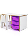 3 Çekmeceli Oyun, Aktivite, Etkinlik Masası, Beyaz-Lila, 18mm MDF