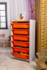 6 Çekmeceli Çocuk Oyuncak ve Aktivite Dolabı,Beyaz-Turuncu 18mm MDF