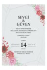 50 Adet Ekoline Çiçek Desenli Düğün Davetiyesi 22395 - Beyaz Zarflı