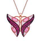925 Ayar Gümüş Fuşya Mineli Bahar Kelebeği Kolye