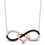 925 Ayar Gümüş Siyah Zirkon Taşlı Kalpli Sonsuzluk Kolye