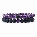 Doğal Taş Ametist Oniks İkili Bileklik Set