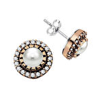 925 Ayar Gümüş Zirkon Taşlı Kalem İşçilikli Çivi Küpe Beyaz