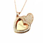 İsme Kişiye Özel Kalpteki Sır Rose Renk Gümüş Kolye