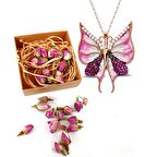 Özel Kurutulmuş Gül Tasarım Kutusunda Gümüş Kolye Sevgiliye Hediye