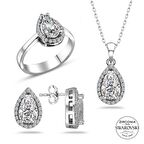 Swarovski Taşlı Damla Gümüş Kolye Küpe Yüzük Set Sertifikalı