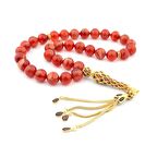 925 Ayar Gümüş Zirkon Taşlı Kırmızı Hareli Sıkma Kehribar Tesbih