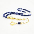 925 Ayar Gümüş Ayyıldız Püsküllü Arpa Kesim Lacivert Sedef Tesbih