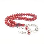 Çift Püsküllü Tekerlek Kesim Kırmızı Sentetik Kehribar Tesbih