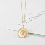 Pigado Gül İşlemeli Altınsarısı Metal Trend Kolye