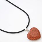 Pigado Deri Zincirli Renkli Kalpli Doğaltaş Kolye