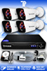 PICAM 4 Kameralı Kare 4 Dış Kamera Set 2 TB HDD Full HD Gece Görüşlü Güvenlik Kamerası Sistemi