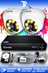 PICAM 2 Kameralı Dome 2 İç Kamera Set 250 GB HDD Full HD Renkli Gece Görüşlü Güvenlik Kamerası Sistemi