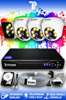 PICAM 4 Kameralı Kare 3 İç Kamera Set 500 GB HDD Full HD Renkli Gece Görüşlü Güvenlik Kamerası Sistemi